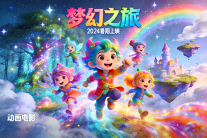 动画电影《梦幻之旅》海报 - 卡通角色在奇幻世界中冒险